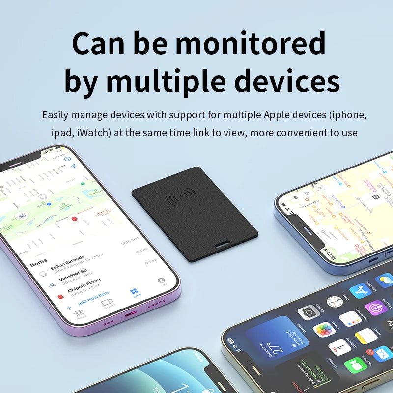 Ultra Slim Tracking Card Wallet Anti-Loss Gps Tracker Smart Location Tag for Iphone Find My App Wireless Charge Ipx6 Waterproof